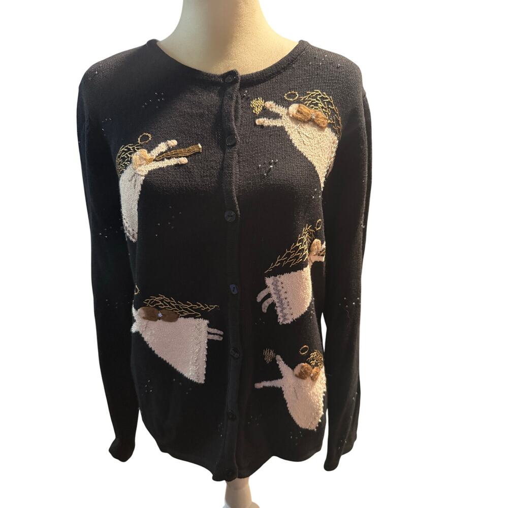 Carroll Reed Angel Cardigan, Embroidered Beaded Christmas Holiday, Size Large